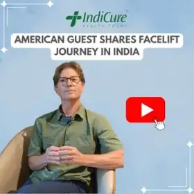 A headshot of an American man sharing his wife's facelift journey in India, arranged by IndiCure Health Tours.